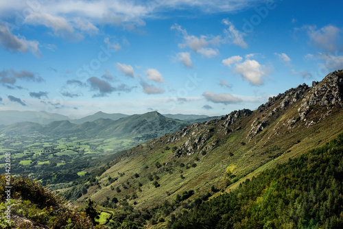 Magnificent panorama of the Rhune in the French Basque Country with the view of the Pyrennees