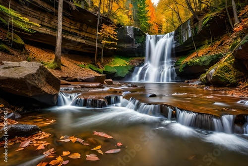 waterfall in the forest, waterfall in autumn