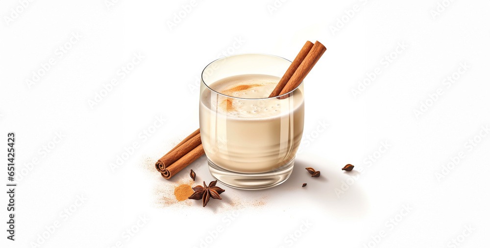 glass of milk, photographic illustration of coquito on a white. Generative Ai content glass of milk, photographic illustration of coquito on a white. Generative Ai content