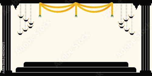 Indian temple hall silhouette background vector illustration. carnival, wedding, hindu festival banner, poster conceptual design. 