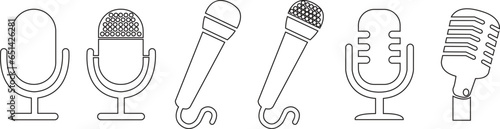 set of line Microphone icons, Voice icons, recording Studio Symbol collection. Retro microphone icons. Microphone icons logo template for many purpose. Isolated on transparent background.