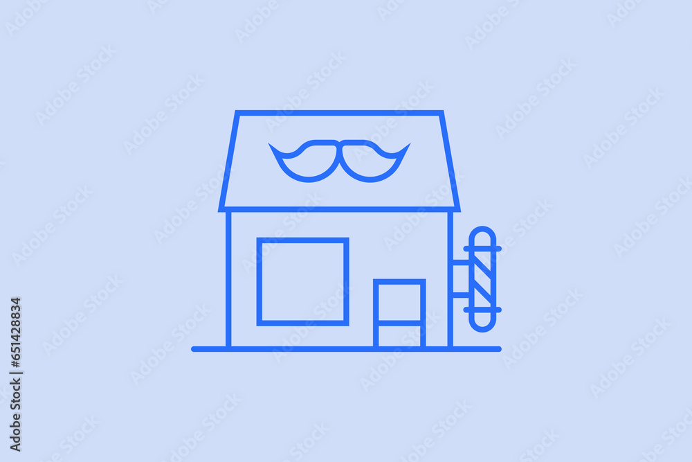 Geometric barber shop illustration in flat style design. Vector illustration. Duotone blue flat icon. Geometric barber shop illustration in flat style design. Vector illustration. Duotone blue flat icon.