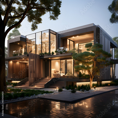 Modern minimalist private houses. Residential architecture exterior © Samira