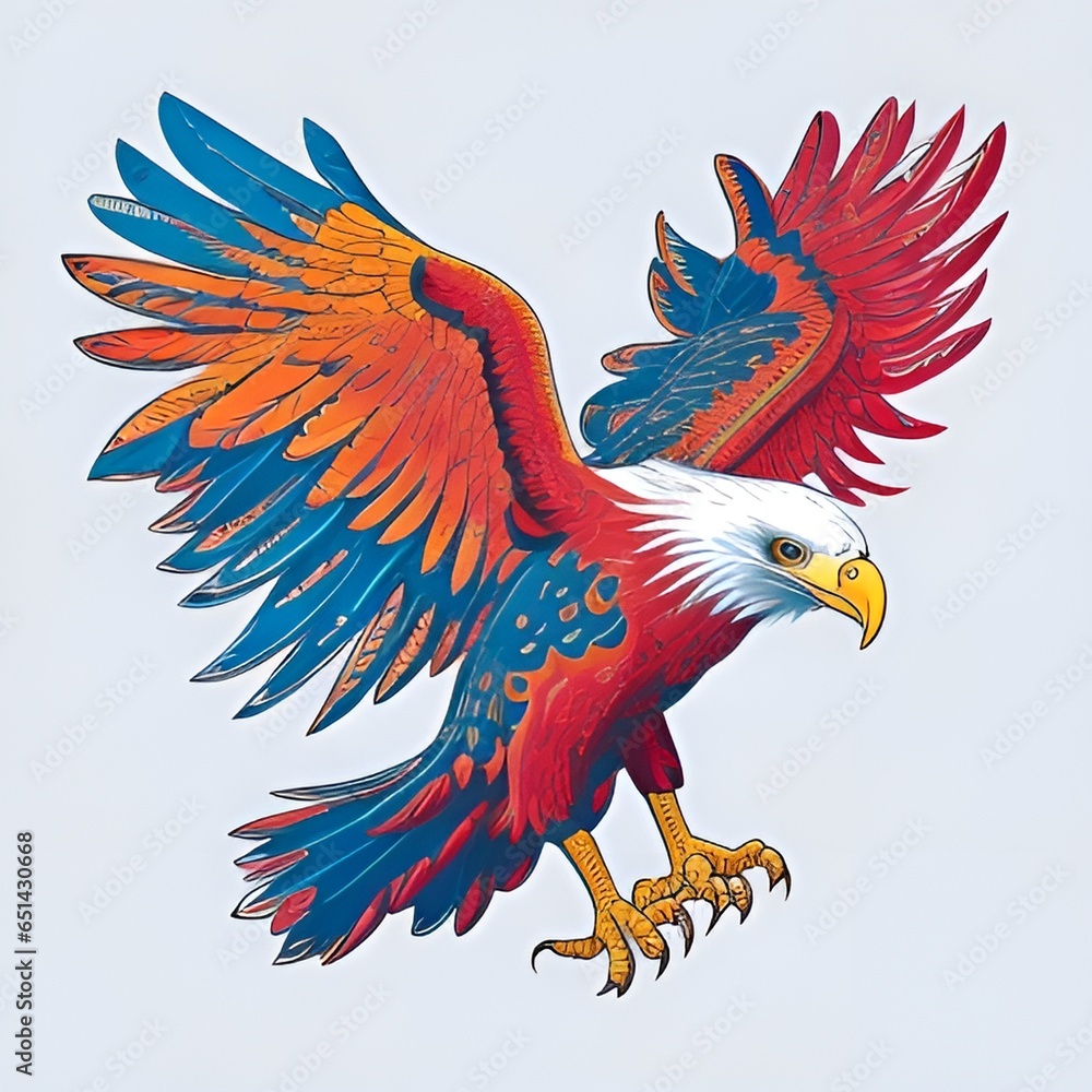 Fototapeta premium bird, eagle, cartoon, vector, illustration, animal, parrot, wings, flying, feather, wing, nature, tattoo, 