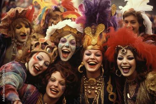 Happy Group s friends, Mardi Gras, New Orleans, USA Generative AI photo