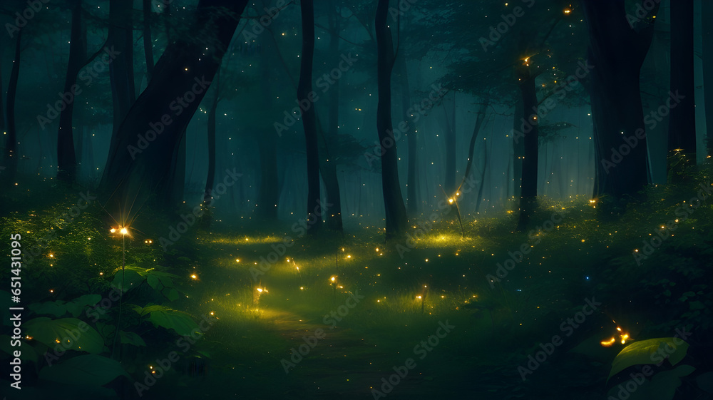 Enchanted Night: A Symphony of Fireflies in the Mystical Forest