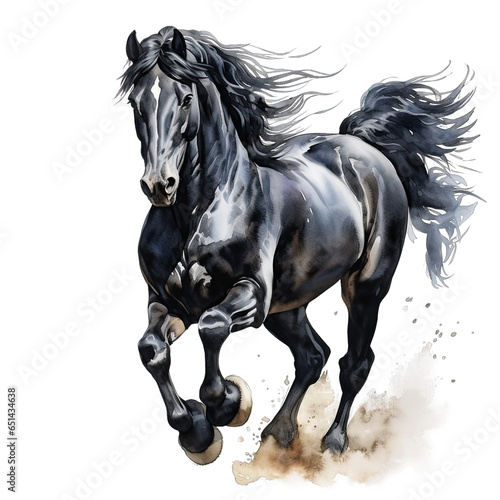 Running horse watercolor clipart on transparent background. Generative AI illustration