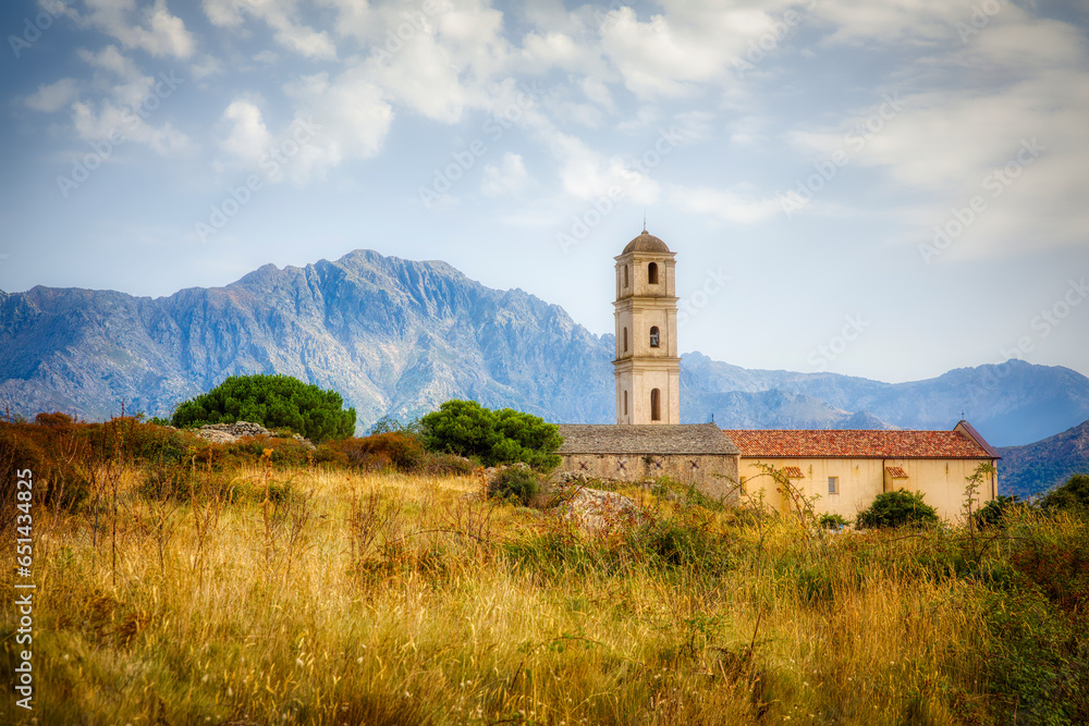 The Old Church at the Village of Sant’Antonio in the Balagne Region on Corsica, in the Afternoon Light