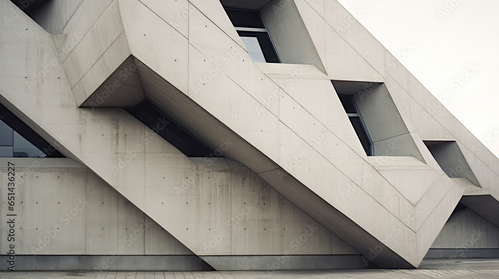 Geometric details facade in a minimalist concrete brutalist building - obrazy, fototapety, plakaty 