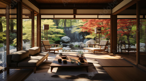 Traditional Japanese house with a beautiful garden © Cybonad