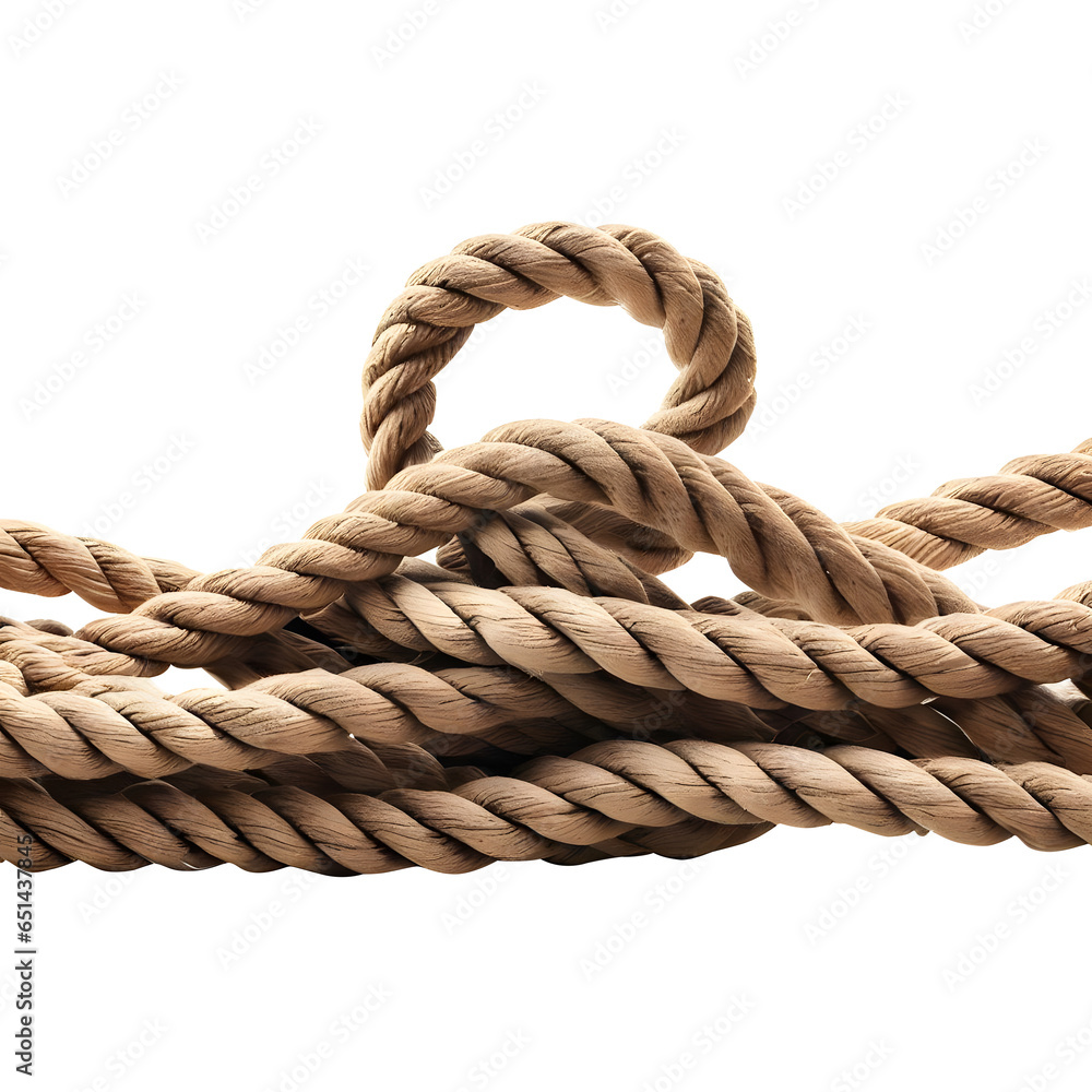 Natural brown color twisted Jute Rope on a transparent background