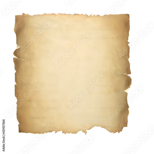 Old medieval paper sheet isolated on transparent background