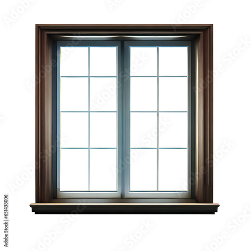 Realistic Detailed  Wooden   Metal Window Frame with White glass on a Transparent Background