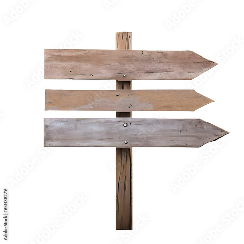 Wooden arrow sign isolated on transparent background