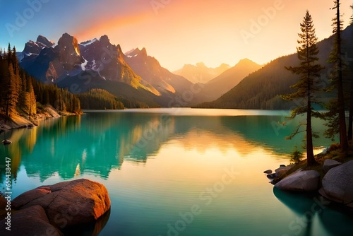 breathtaking shot of beautiful stones under turquoise water of a lake and hills in the background