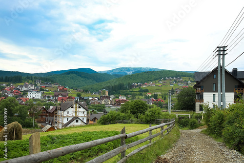 View of village in Carpathian Mountains  Ukraine