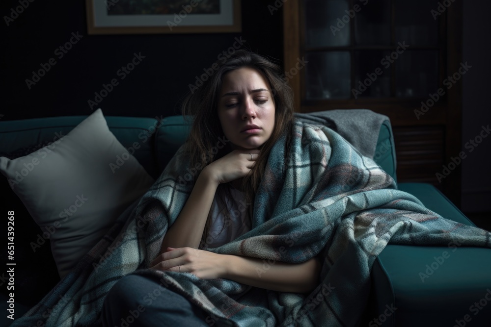 Sick and Isolated: Woman on Sofa Battling Illness and Loneliness Sick and Isolated: Woman on Sofa Battling Illness and Loneliness