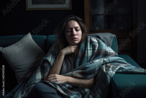 Sick and Isolated: Woman on Sofa Battling Illness and Loneliness