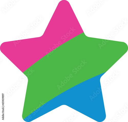 Pink  green  and blue colored star shape icon  as the colors of the polysexual flag. LGBTQI concept. Flat design illustration. 