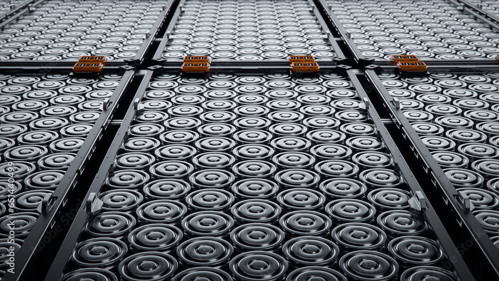 Close-up of EV Battery Cells Stacked inside Modules. Lithium-ion High ...
