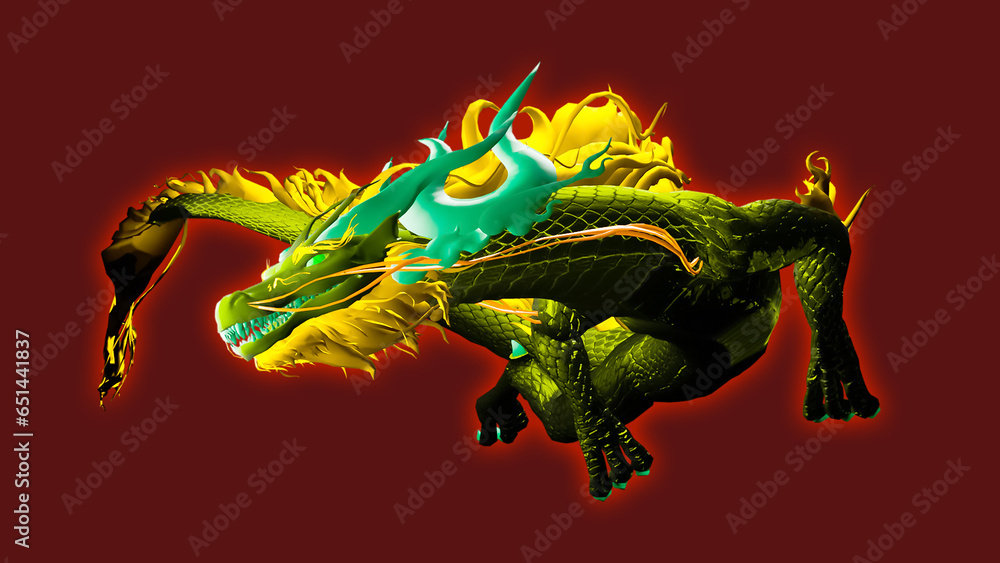 Fototapeta premium 干支の3D辰がひねりながら大きく飛び出す