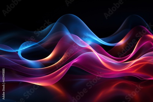 color sequences motion graphics of luminous light waves in the dark background