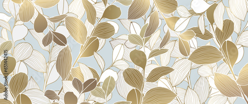 Botanical luxury background with golden branches and leaves. Gold background for creating cards, wallpapers, covers and presentations.