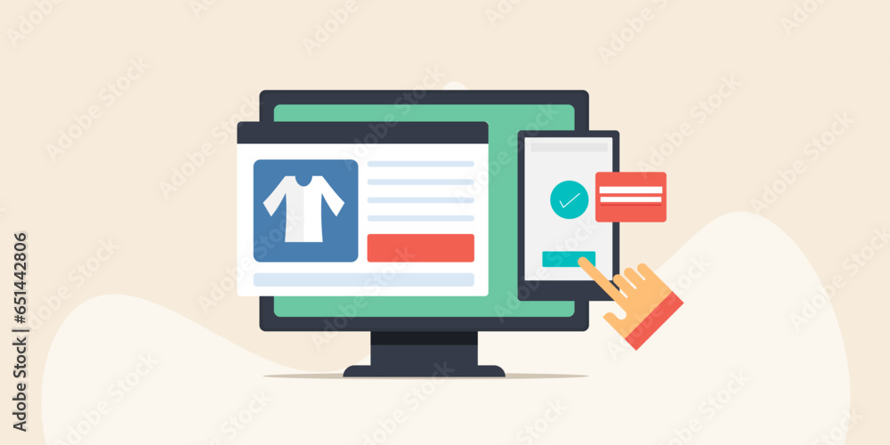 Shopping concept customer using mobile payment app, ecommerce business technology, digital transaction vector illustration template. Shopping concept customer using mobile payment app, ecommerce business technology, digital transaction vector illustration template.