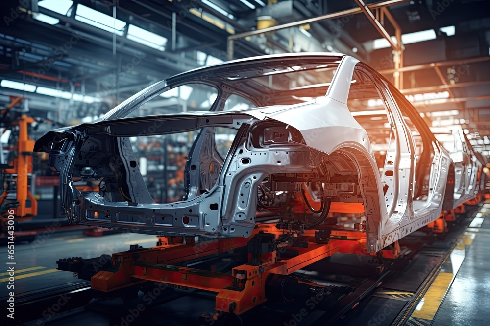 Fototapeta premium Automotive excellence innovation and performance in 3D manufacturing, sustainable manufacturing in the age of AI, efficiency of smart vehicles and AI-driven mobility, Generative AI.