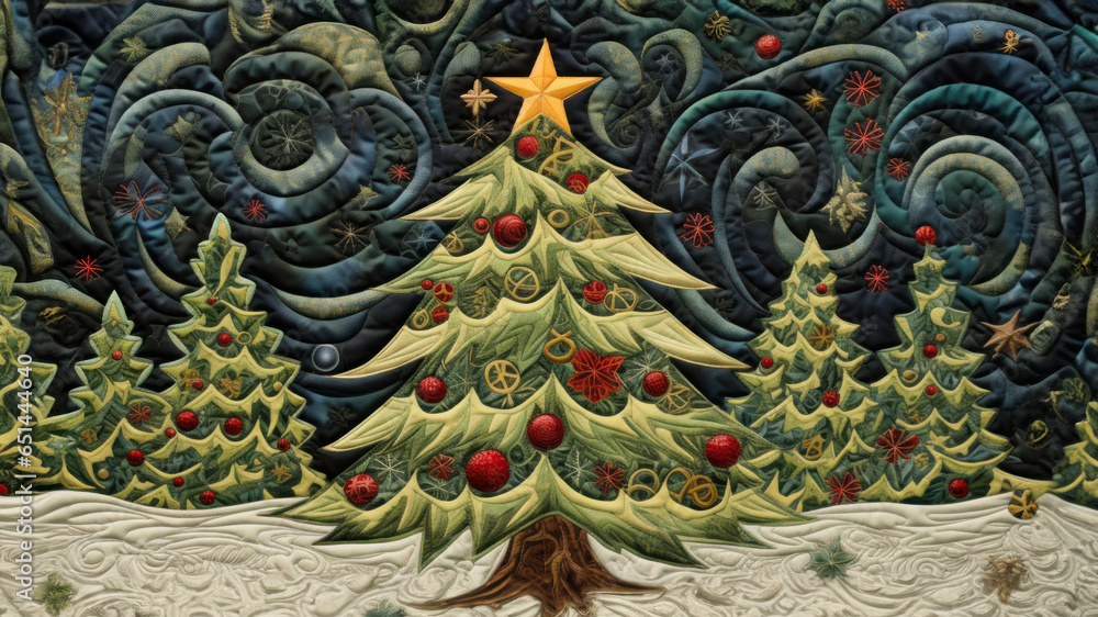 Fototapeta premium Needlework Quilted Christmas design created with Generative AI technology