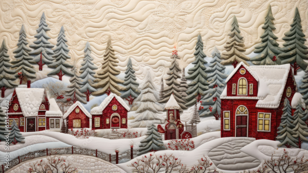 Needlework Quilted Christmas design created with Generative AI technology