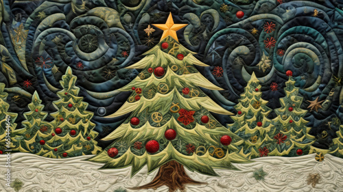 Needlework Quilted Christmas design created with Generative AI technology © Laughing Cat