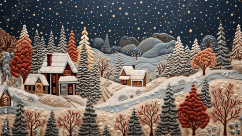 Needlework Quilted Christmas design created with Generative AI technology