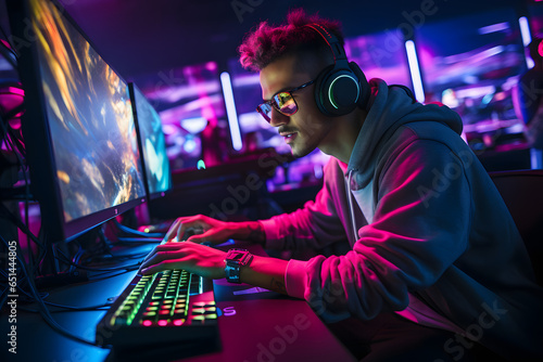 Gamer in front of a computer, illustration for esports and gaming