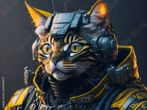 Cute Warrior Cat: Isometric Hyperrealism in Cyberpunk