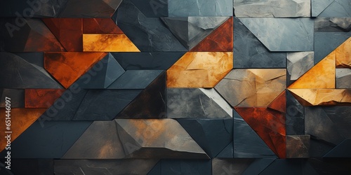 Dark and light shade brown orange gray abstract background. Geometric shape. Mosaic. Diagonal lines, triangles. Toned old cracked concrete surface texture