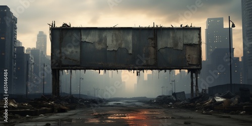 Lank billboard mockup for advertisement in post apocalyptic city