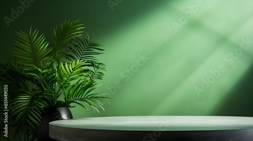 Green Podium with Plants for Eco-Friendly Events © Exclusive stock