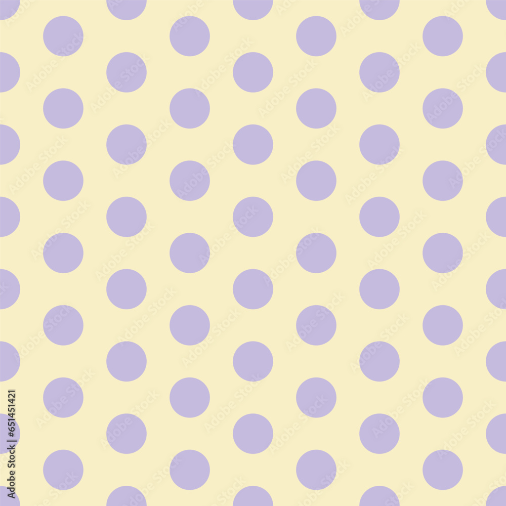 Cute pink fashion seamless pattern. Classic purple peas on a yellow background. Vector illustration.
