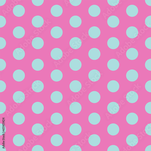 Cute pink fashion seamless pattern. Classic blue peas on a pink background. Vector illustration.