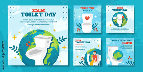 Toilet Day Social Media Post Flat Cartoon Hand Drawn Templates Background Illustration