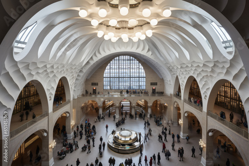 The entrance to Grand Central Station is a white, winding shape, birds-eye-view. Concept