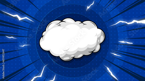 Comic Blue Background With lightning  Power Fx/ Illustration of a powerful comics like page layout background with cloud and halftone dots 