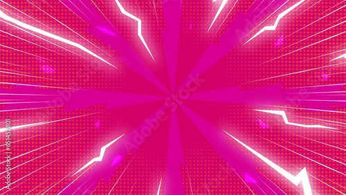 Comic pink Background With Power Fx/ Illustration of a powerful comics like page layout background with rays and halftone dots