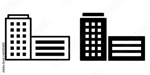 ofvs469 OutlineFilledVectorSign ofvs - company building vector icon . real estate sign . office - production . isolated transparent . black outline and filled version . AI 10 / EPS 10 / PNG . g11812