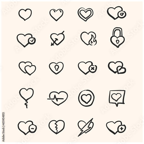 Premium heart line doodle set. Modern Doodle style outline collection.