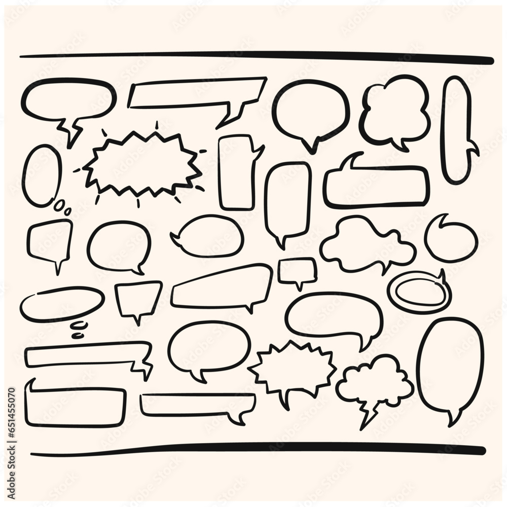 Fototapeta premium set of cute speech bubbles in doodle style with cream colored background