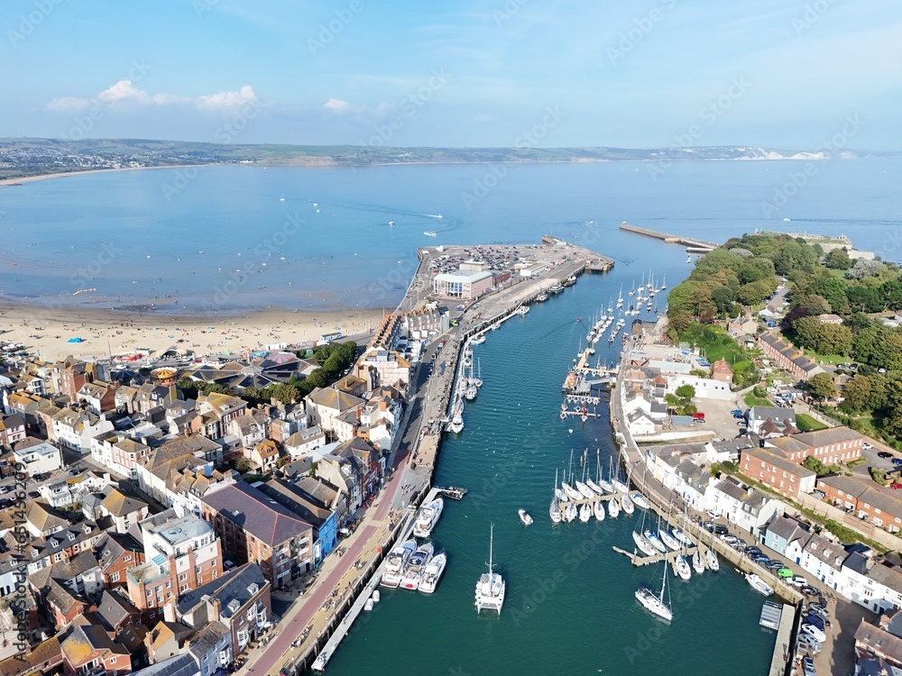 Weymouth Harbour and beach Dorset UK drone,aerial