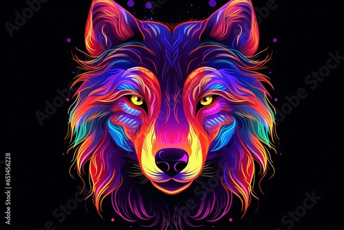 Graphic neon vector of the face of a wolf