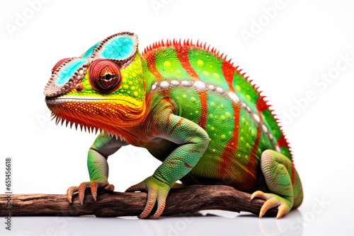 Beautiful chameleon on a light background. Generative AI © Artsiom P